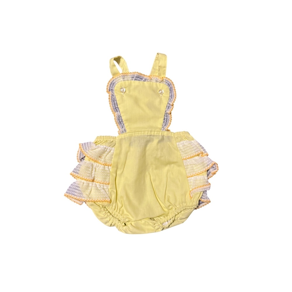 Vintage Lily Kids Yellow Ruffle Back Sunsuit Romper Eyelet Lace Infant 12 Months